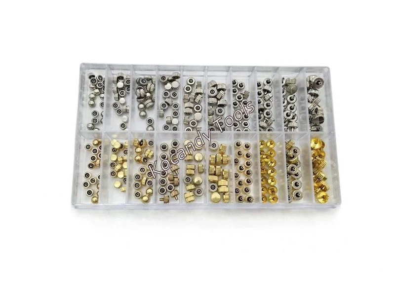 Uhrenkrone Teile Ersatz sortiert Gold & Silber Dome Flat Head Watch Zubehör Repair Tool Kit für Uhrmacher