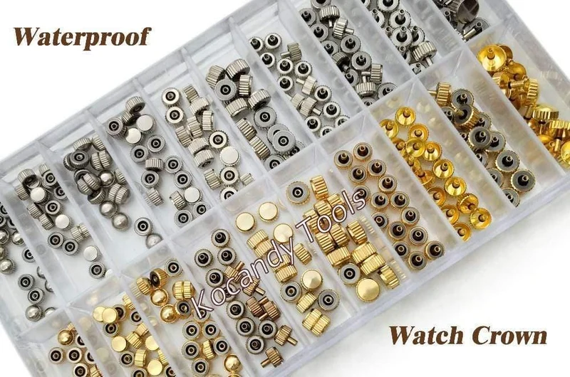 Uhrenkrone Teile Ersatz sortiert Gold & Silber Dome Flat Head Watch Zubehör Repair Tool Kit für Uhrmacher