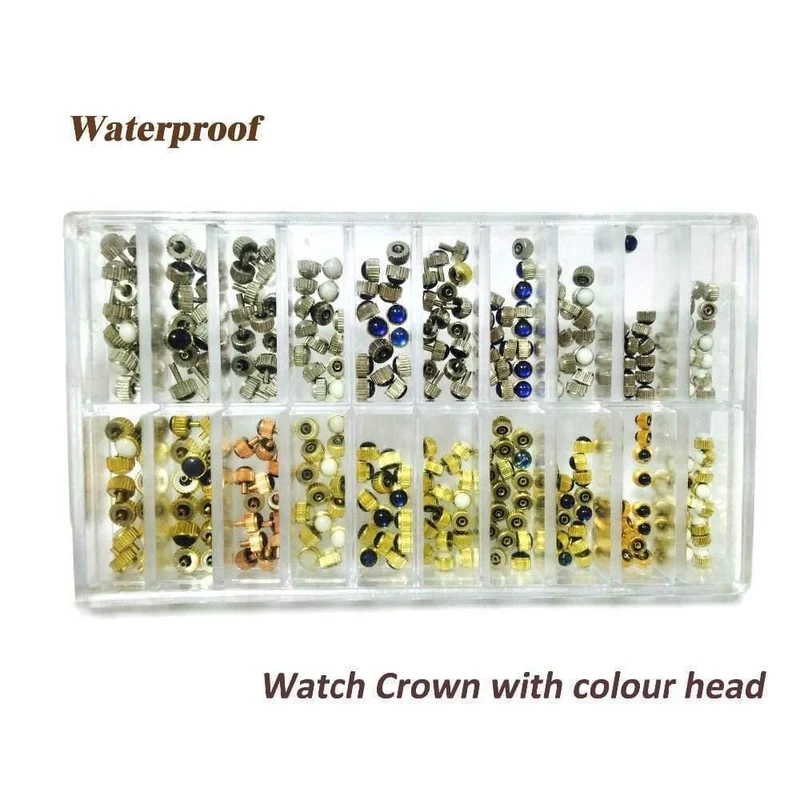 Uhrenkrone Teile Ersatz sortiert Gold & Silber Dome Flat Head Watch Zubehör Repair Tool Kit für Uhrmacher