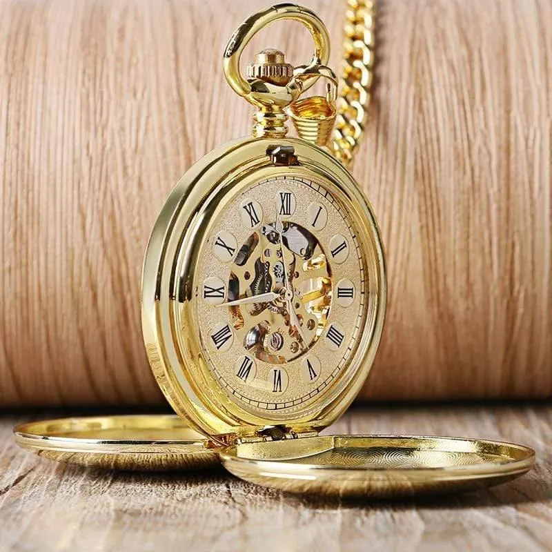Luxus glatte römische Ziffern Vintage mechanische Kette Geschenk FOB Steampunk Hand Wind Casual Männer Frauen Taschenuhren
