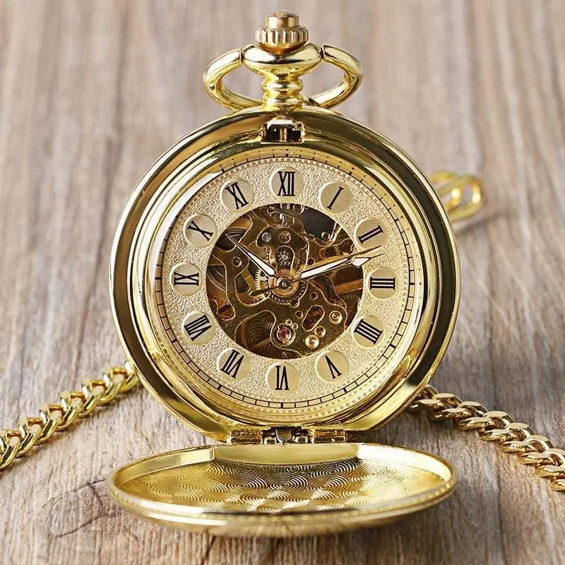 Luxus glatte römische Ziffern Vintage mechanische Kette Geschenk FOB Steampunk Hand Wind Casual Männer Frauen Taschenuhren