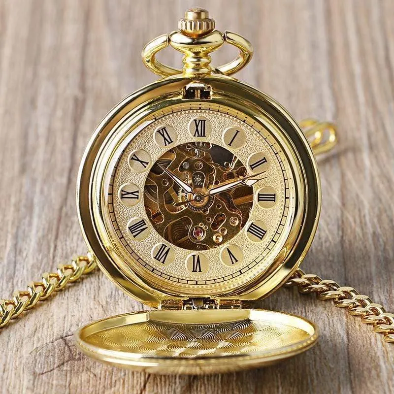 Luxus glatte römische Ziffern Vintage mechanische Kette Geschenk FOB Steampunk Hand Wind Casual Männer Frauen Taschenuhren