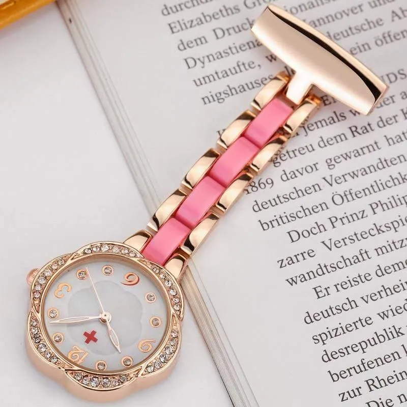 Medical Nurse Fob Uhr für Ärzte Geschenk Frauen Clip-on Edelstahl Taschenuhr Anhänger Crystal Flower