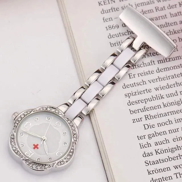 Medical Nurse Fob Uhr für Ärzte Geschenk Frauen Clip-on Edelstahl Taschenuhr Anhänger Crystal Flower