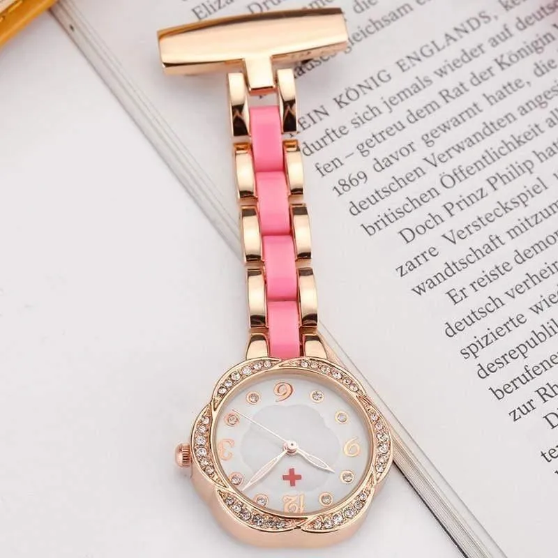 Medical Nurse Fob Uhr für Ärzte Geschenk Frauen Clip-on Edelstahl Taschenuhr Anhänger Crystal Flower