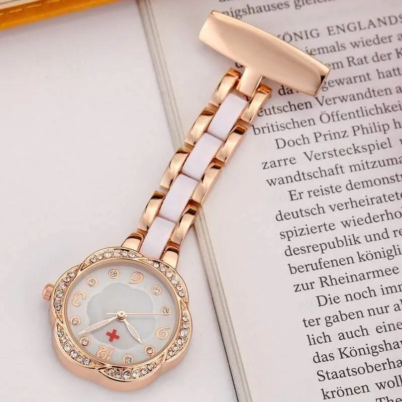 Medical Nurse Fob Uhr für Ärzte Geschenk Frauen Clip-on Edelstahl Taschenuhr Anhänger Crystal Flower