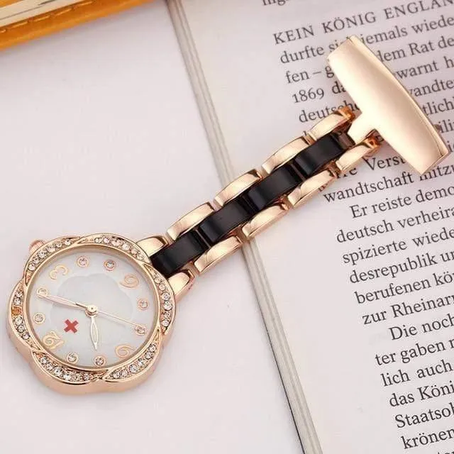 Medical Nurse Fob Uhr für Ärzte Geschenk Frauen Clip-on Edelstahl Taschenuhr Anhänger Crystal Flower