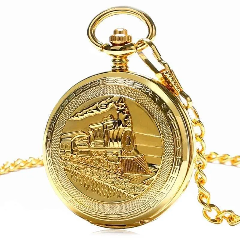 Taschenuhr Mechanische Handaufzug Gold Anhänger FOB Doppel Hunter Halskette Kette Eisenbahn Männer Frauen Uhr relogio de bolso