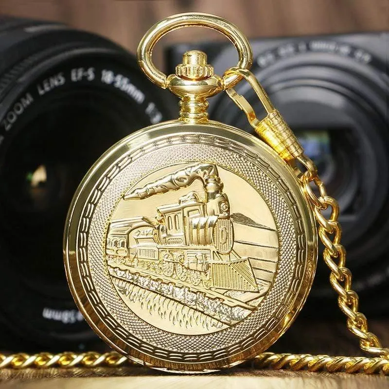 Taschenuhr Mechanische Handaufzug Gold Anhänger FOB Doppel Hunter Halskette Kette Eisenbahn Männer Frauen Uhr relogio de bolso