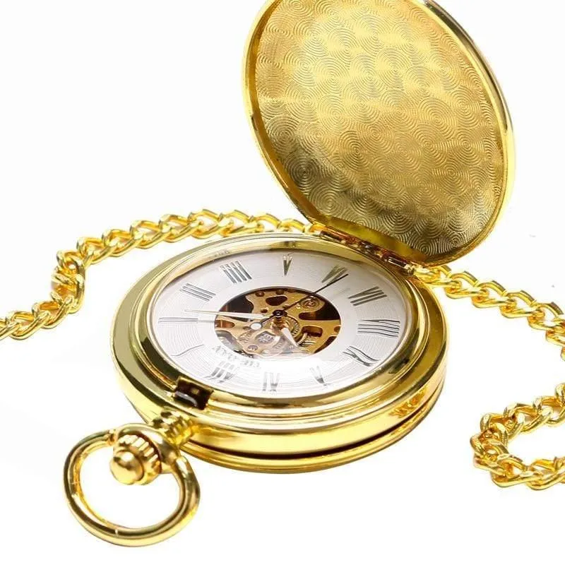 Taschenuhr Mechanische Handaufzug Gold Anhänger FOB Doppel Hunter Halskette Kette Eisenbahn Männer Frauen Uhr relogio de bolso