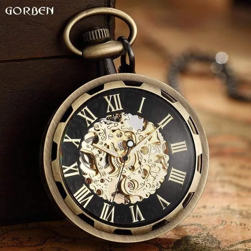 Skelett mechanische Taschenuhr Fob römische Zahl Uhr Anhänger Handaufzug Männer Frauen Kette Geschenk