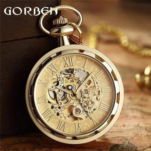 Skelett mechanische Taschenuhr Fob römische Zahl Uhr Anhänger Handaufzug Männer Frauen Kette Geschenk