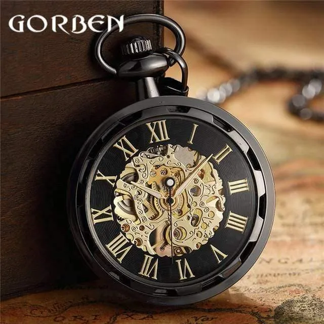 Skelett mechanische Taschenuhr Fob römische Zahl Uhr Anhänger Handaufzug Männer Frauen Kette Geschenk