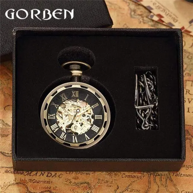 Skelett mechanische Taschenuhr Fob römische Zahl Uhr Anhänger Handaufzug Männer Frauen Kette Geschenk