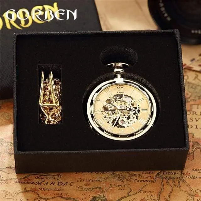Skelett mechanische Taschenuhr Fob römische Zahl Uhr Anhänger Handaufzug Männer Frauen Kette Geschenk