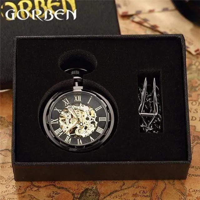 Skelett mechanische Taschenuhr Fob römische Zahl Uhr Anhänger Handaufzug Männer Frauen Kette Geschenk
