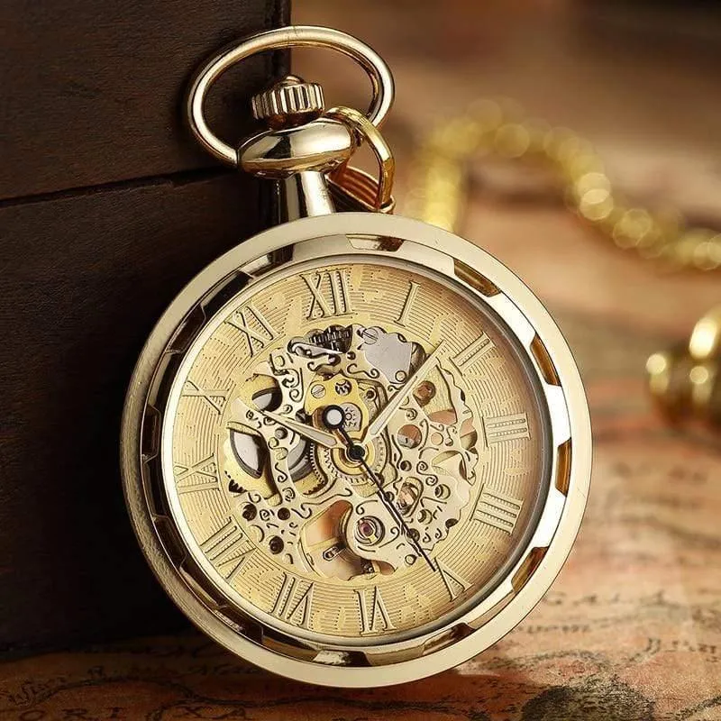 Skelett mechanische Taschenuhr Fob römische Zahl Uhr Anhänger Handaufzug Männer Frauen Kette Geschenk