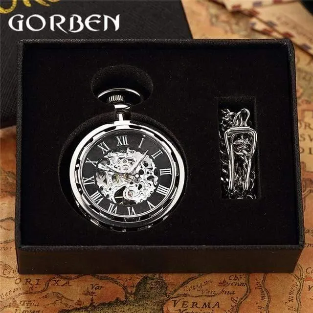 Skelett mechanische Taschenuhr Fob römische Zahl Uhr Anhänger Handaufzug Männer Frauen Kette Geschenk