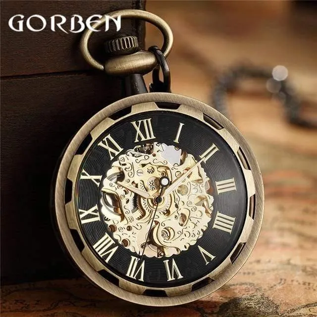 Skelett mechanische Taschenuhr Fob römische Zahl Uhr Anhänger Handaufzug Männer Frauen Kette Geschenk