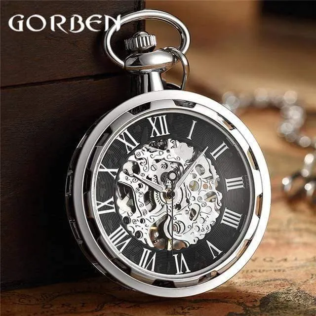 Skelett mechanische Taschenuhr Fob römische Zahl Uhr Anhänger Handaufzug Männer Frauen Kette Geschenk