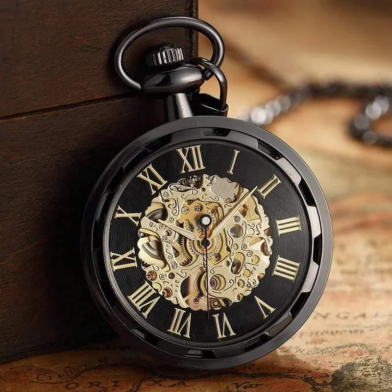 Skelett mechanische Taschenuhr Fob römische Zahl Uhr Anhänger Handaufzug Männer Frauen Kette Geschenk
