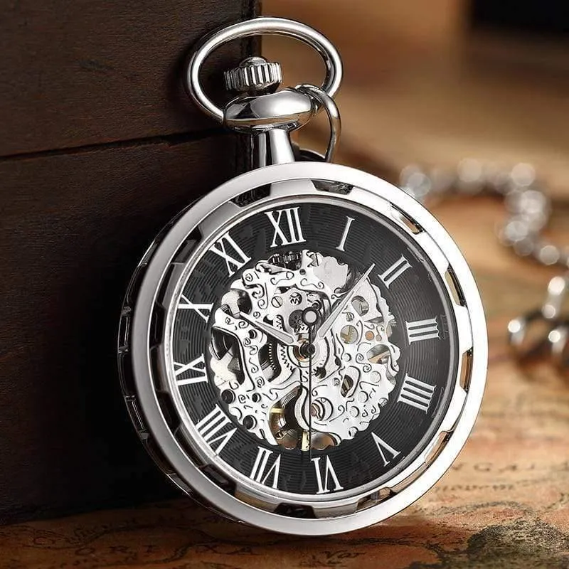 Skelett mechanische Taschenuhr Fob römische Zahl Uhr Anhänger Handaufzug Männer Frauen Kette Geschenk