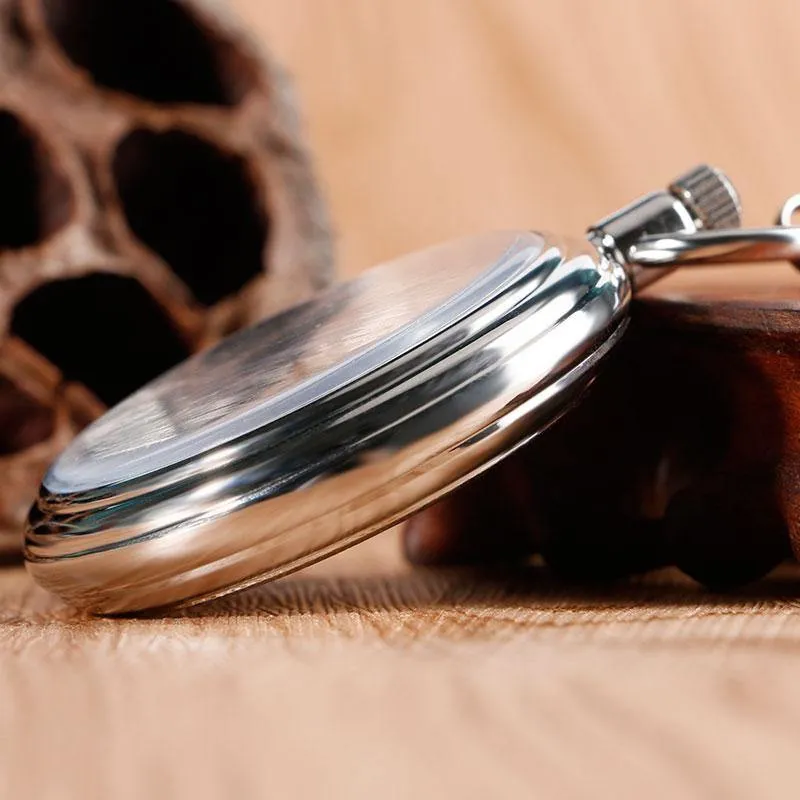 Herren Automatik Automatik Taschenuhr Silber Simple Open Face Kettenanhänger mit römischer Zahl
