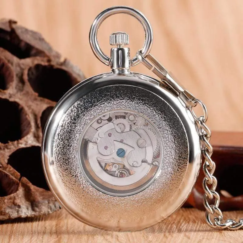 Herren Automatik Automatik Taschenuhr Silber Simple Open Face Kettenanhänger mit römischer Zahl