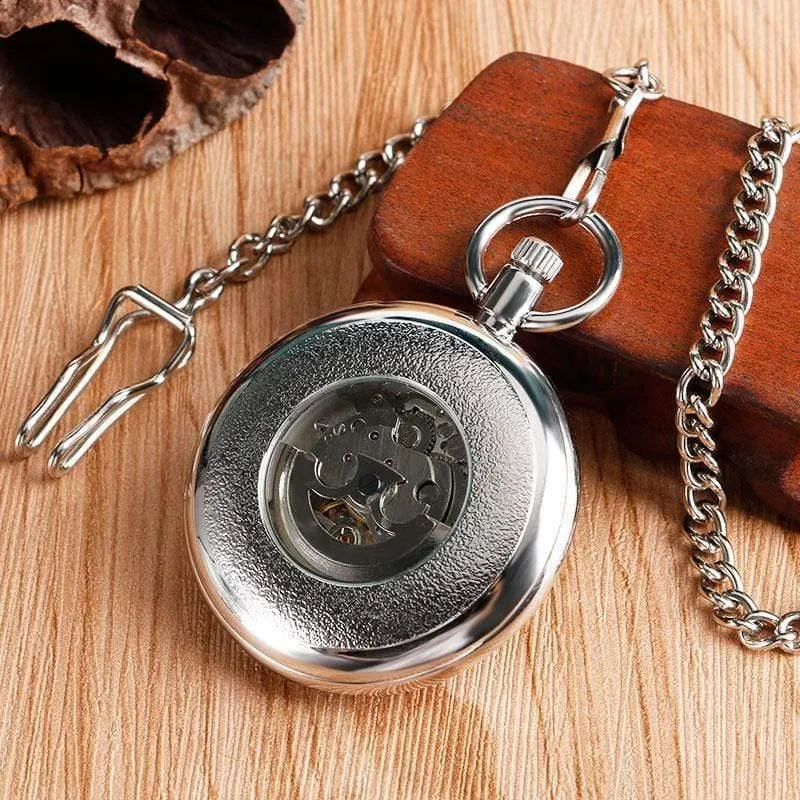 Herren Automatik Automatik Taschenuhr Silber Simple Open Face Kettenanhänger mit römischer Zahl