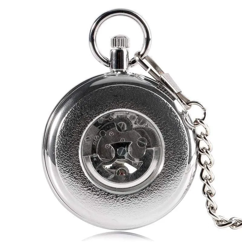 Herren Automatik Automatik Taschenuhr Silber Simple Open Face Kettenanhänger mit römischer Zahl