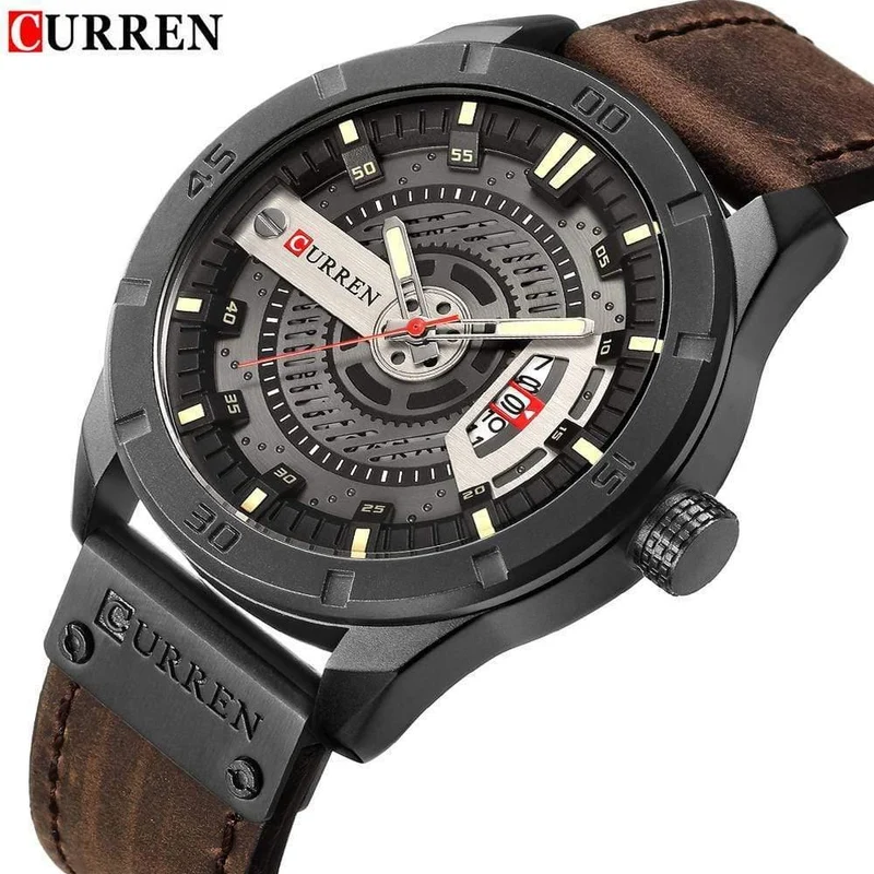 Herren Sportuhr Militär Quarzuhr mit Datumsanzeige Casual Lederarmbanduhr Relogio Masculino