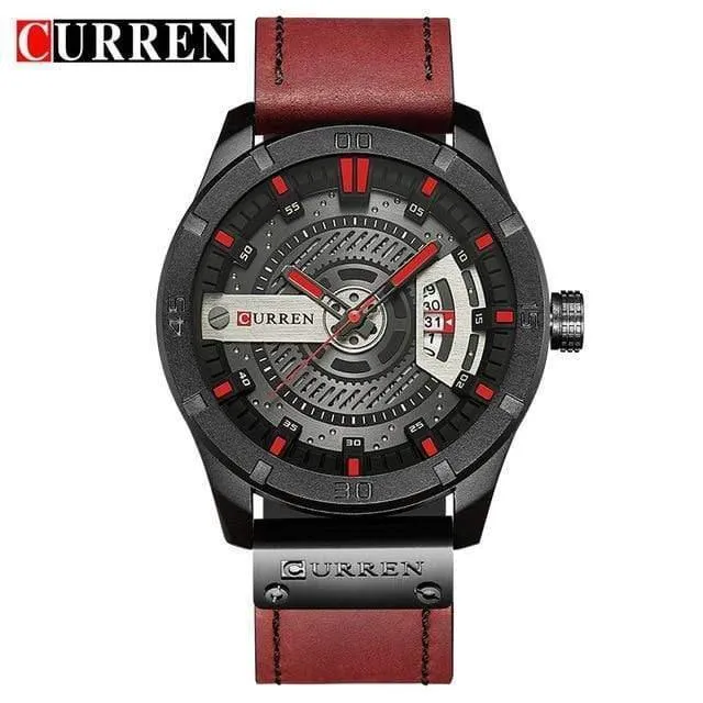 Herren Sportuhr Militär Quarzuhr mit Datumsanzeige Casual Lederarmbanduhr Relogio Masculino