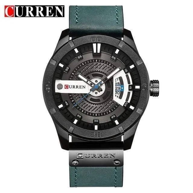 Herren Sportuhr Militär Quarzuhr mit Datumsanzeige Casual Lederarmbanduhr Relogio Masculino