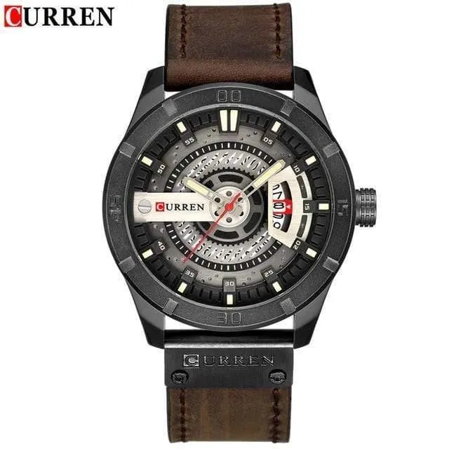 Herren Sportuhr Militär Quarzuhr mit Datumsanzeige Casual Lederarmbanduhr Relogio Masculino