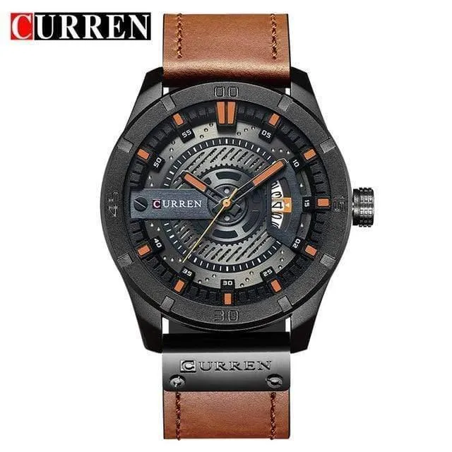 Herren Sportuhr Militär Quarzuhr mit Datumsanzeige Casual Lederarmbanduhr Relogio Masculino
