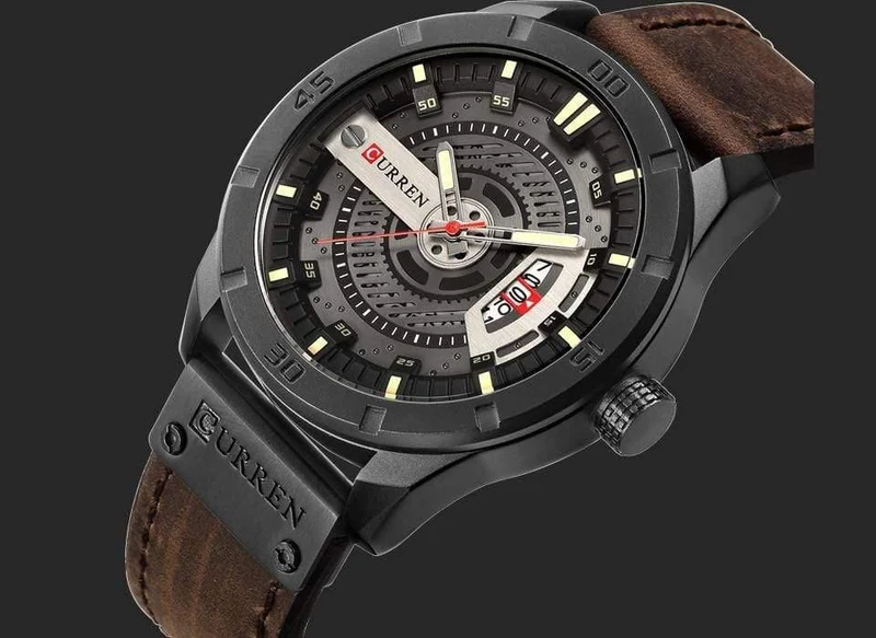 Herren Sportuhr Militär Quarzuhr mit Datumsanzeige Casual Lederarmbanduhr Relogio Masculino