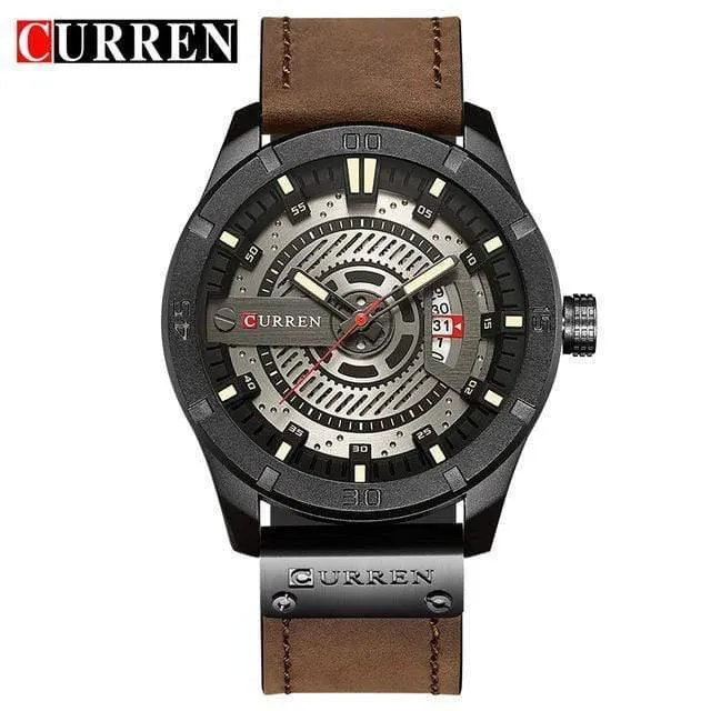 Herren Sportuhr Militär Quarzuhr mit Datumsanzeige Casual Lederarmbanduhr Relogio Masculino