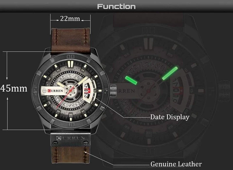 Herren Sportuhr Militär Quarzuhr mit Datumsanzeige Casual Lederarmbanduhr Relogio Masculino