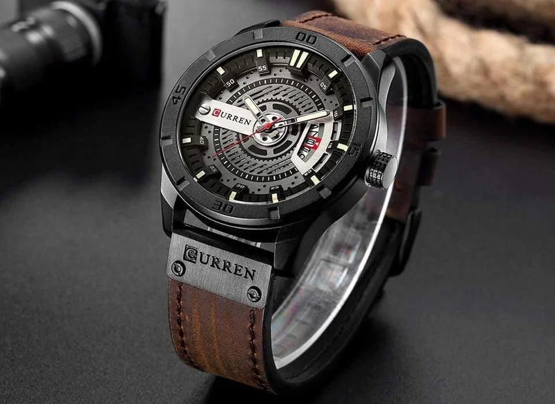 Herren Sportuhr Militär Quarzuhr mit Datumsanzeige Casual Lederarmbanduhr Relogio Masculino