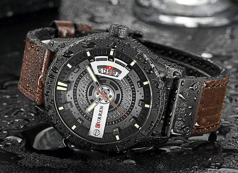 Herren Sportuhr Militär Quarzuhr mit Datumsanzeige Casual Lederarmbanduhr Relogio Masculino