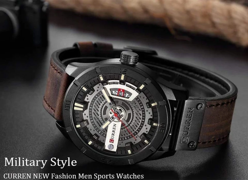 Herren Sportuhr Militär Quarzuhr mit Datumsanzeige Casual Lederarmbanduhr Relogio Masculino