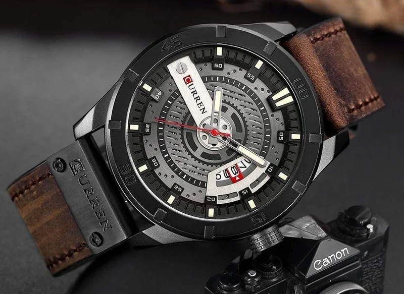 Herren Sportuhr Militär Quarzuhr mit Datumsanzeige Casual Lederarmbanduhr Relogio Masculino