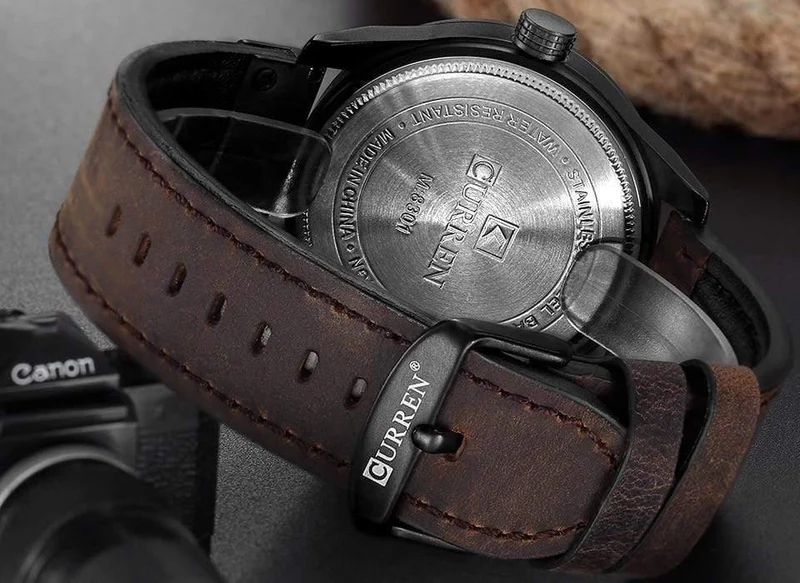 Herren Sportuhr Militär Quarzuhr mit Datumsanzeige Casual Lederarmbanduhr Relogio Masculino
