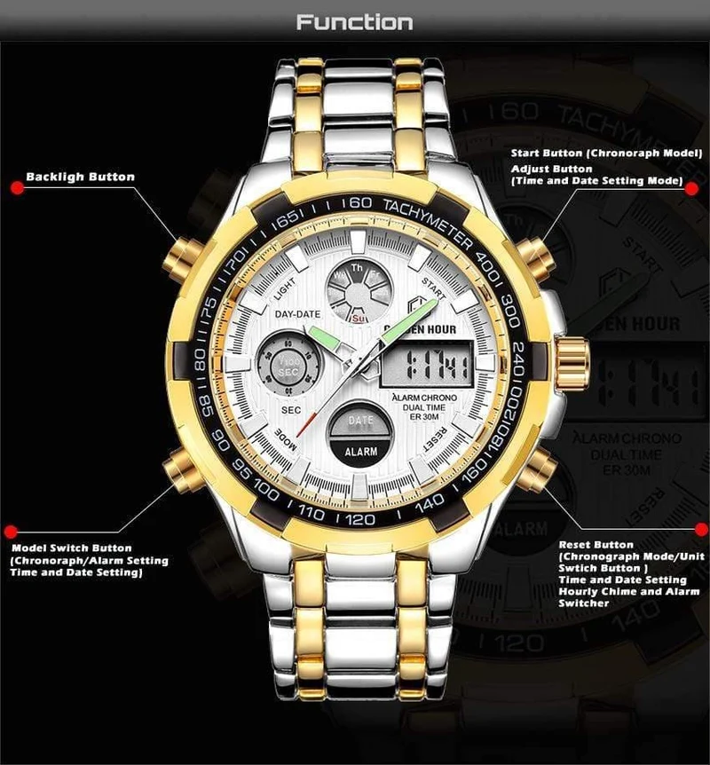 Herrenuhren Mode Herren Quarzuhr Datum Woche Anzeige Armbanduhr Analog Wasserdicht Männliche Uhr Relogio