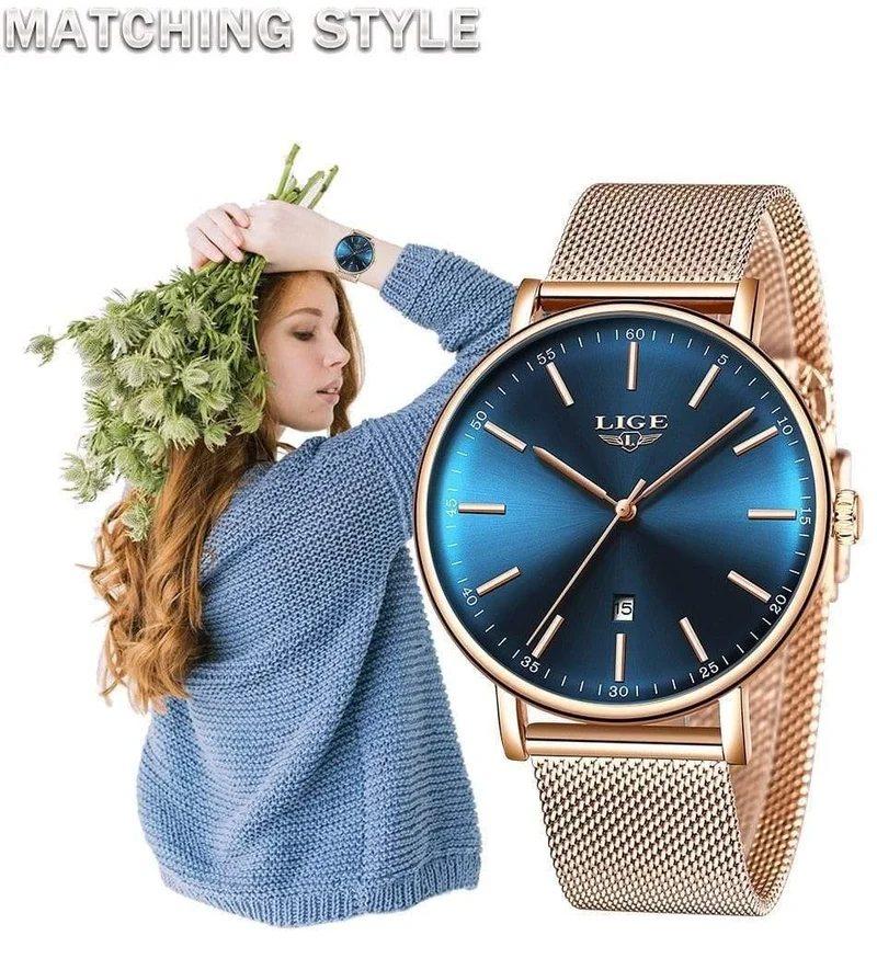 Damenuhr Top-Marke Luxus Damenmode Casual Alle Stahl Ultradünne Mesh Gürtel Quarzuhr Relogio Feminino + Box
