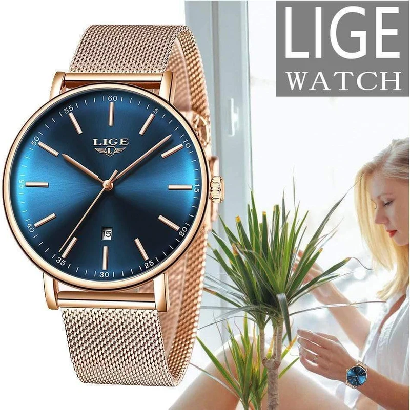 Damenuhr Top-Marke Luxus Damenmode Casual Alle Stahl Ultradünne Mesh Gürtel Quarzuhr Relogio Feminino + Box