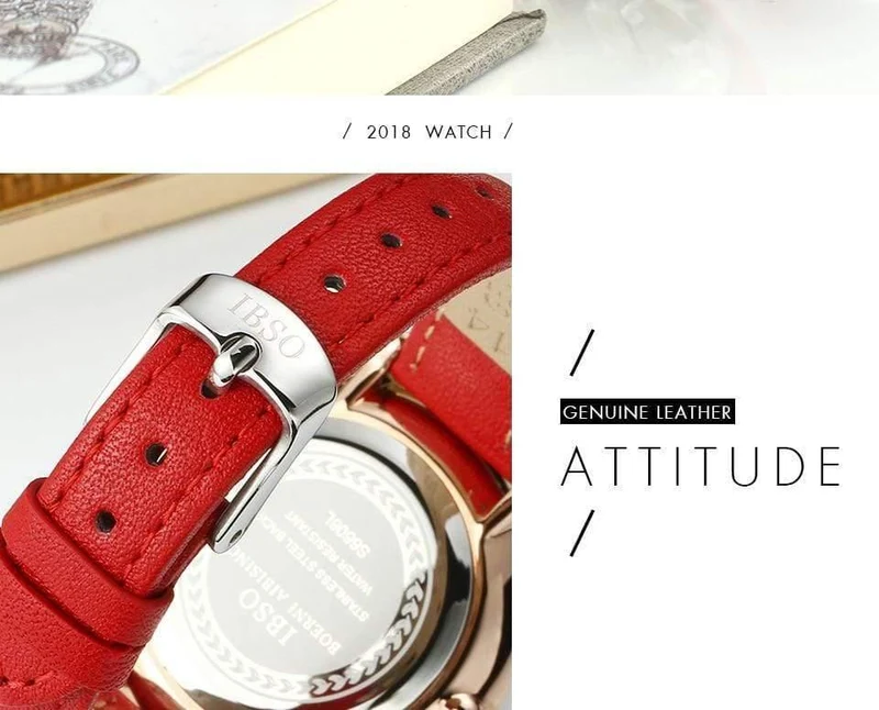 Damenuhren Rot Echtlederband Damen Quarzuhr Damen Wasserdicht Montre Femme