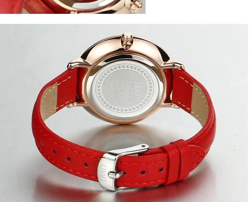 Damenuhren Rot Echtlederband Damen Quarzuhr Damen Wasserdicht Montre Femme