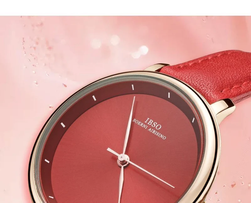 Damenuhren Rot Echtlederband Damen Quarzuhr Damen Wasserdicht Montre Femme