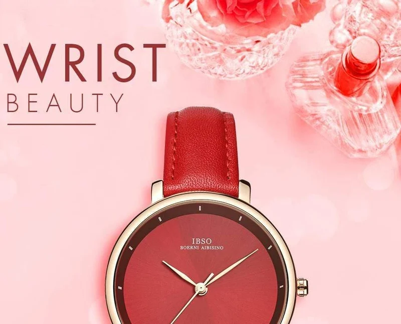 Damenuhren Rot Echtlederband Damen Quarzuhr Damen Wasserdicht Montre Femme